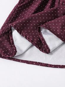 Sparklyn Teen Girl Polka Dot Pattern Short Petal Sleeve Button Design Casual Shirt - Burgundy - View 7