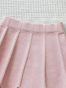 Souflis Souflis 女嬰愛心鈕扣 3D 蝴蝶結裝飾針織毛衣與百褶裙套裝 - 粉色 - 查看 7