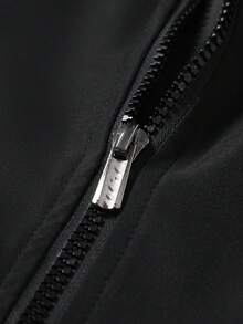 Manfinity Homme Men's Solid Color Zip-Up Casual Versatile Daily Travel Long Sleeve Jacket - Black - View 4