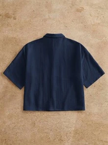 HIMLAND Men's Summer Casual Versatile Solid Color Shirt - Blue - View 3