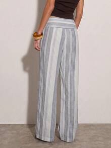 Nöista Striped Linen-Look Wide-Leg Trousers With Mid-Rise Waist. Relaxed Style For Day-To-Night And Holiday Dressing. Vintage Y2K - Multicolor - View 2
