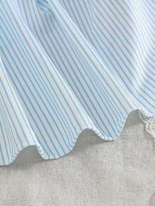 SHEIN 1件少女粉色拼接藍白條紋 Polo 領鈕扣式馬匹刺繡可愛休閒運動韓風優雅時尚甜美洋裝裙，收腰 A 字版型，適合夏季日常外出或室內場合，百搭穿搭 - 藍色 - 查看 11