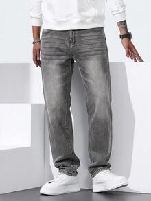 QuarKem Men's Washed Grey Denim Jeans Casual Versatile Slim Fit Long Pants - Grey - View 5