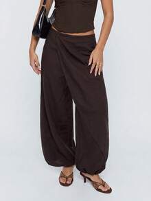 Avantive Women's Fashion Commute Solid Color Lantern Suit Pants - Brown - View 1