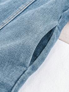 Manteau mi-long épais avec col en fourrure pour jeunes filles, nouvelle arrivée automne/hiver, veste en jean délavé et usé style coréen au-dessus du genou, convient pour le port extérieur et décontracté - Bleu azur - Voir 8