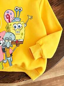 SpongeBob SquarePants | SHEIN GraphicGems 女童春秋連帽衛衣，彩虹藍可愛卡通印花，幼兒園生日仙女公主風 - 黃色 - 查看 6