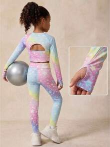 SHEIN Kids Young Girl Casual Daily Fashion Sports Print Sportswear Set - Pink - View 1