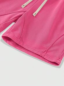 ROMWE MEN Essentials Pantalones cortos casuales sueltos con cordón y bolsillos para hombres - Rosa Fucsia - Ver 5