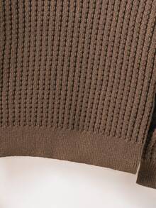 SHEIN Teen Boys' Crew Neck Textured Knit Sweater,Minimalist Solid Color Brown Pullover Top For Autumn - Brown - View 7