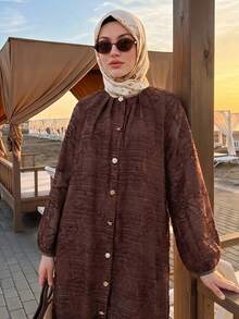 Solavon Women's Elegant Solid Color Cut-Out Long Dress - Coffee Brown - View 5