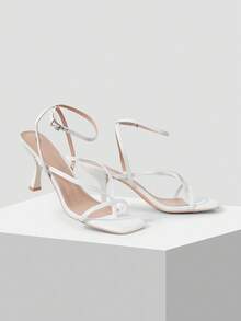 Mnmlis Women's New White Square Toe Strap High Heel Sandals, Fashionable For Commuting And Dating - White - View 5