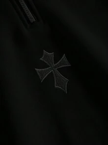 PAVTROS 男士街頭風半拉鍊套頭衛衣，拼接設計配小刺繡標誌，送給男友/丈夫的禮物，週年紀念禮物，男士套頭衛衣 - 黑色 - 查看 4