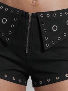 MUSERA Eyelet Zip Front Micro Short Sexy Punk Summer Spring Rave Concert Clubbing Festival Halloween Party Going Out Serpent Black - Black - View 6