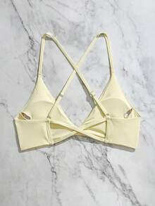 Eassivo Eassivo 2pcs Seamless Sports Yoga Solid Color Bra, Sexy Design, Gym Use, Adjustable Straps, Front Twist Design, Cross Back Design - Multicolor - View 6