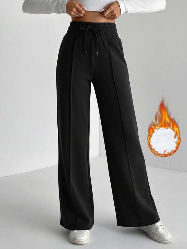SHEIN Tall Solid Drawstring Waist Wide Leg Sweatpants