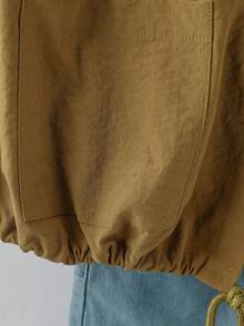 Linhara Women's Plus Size Hooded Hem Cinch Design Jacket, Casual Outdoor Wear, Autumn/Winter - Brown - View 5