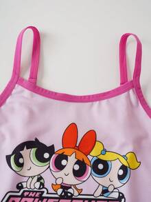 THE POWERPUFF GIRLS X SHEIN 2pcs/Set Pakaian Dalam Anak Perempuan Remaja 8-12 Tahun, Model Camisole & Boxer Briefs, Motif Kartun Lucu - Berwarna merah muda - View 4