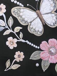 Elenzga 春夏休閒度假法式刺繡串珠3D印花圓領修身無袖短洋裝 優雅時尚白色刺繡串珠洋裝 - 黑色 - 查看 5