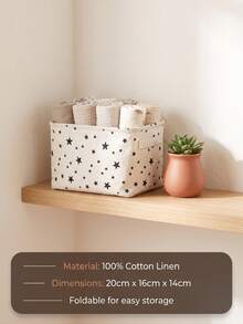 Haus Hana 1Pc/2Pcs/3Pcs Pattern Cotton Linen Fabric Storage Box, Durable Cotton Linen Material With Three Classic Printed Motifs. Portable Foldable Tidying Case For Vanity Table Use, Indoor Corner Clutter Sorting Accessory For Home Personal Item Collection. - Multicolor - View 11