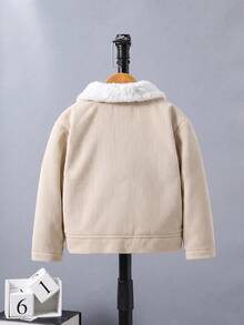 SHEIN Vacaura 小男孩保暖內裡休閒百搭冬季加厚外套 - 米色 - 查看 2