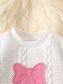SHEIN Set di tessuti lavorati a maglia jacquard con motivo a cuori per neonati, design dolce e carino con fiocco - Bianco - Visualizzare 4