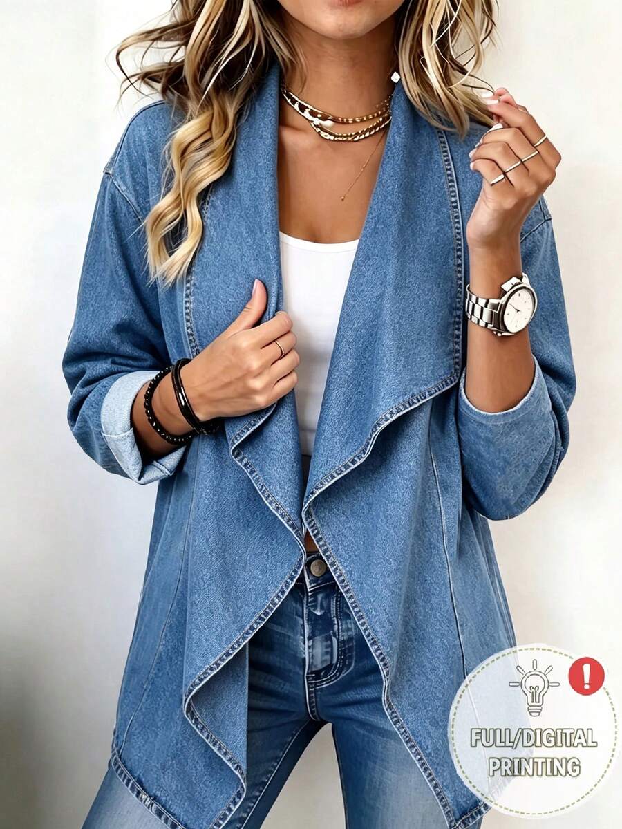 SHEIN Holidaya 2026年秋季萬聖節聖誕節外出度假之夜鄉村音樂會穿搭休閒商務復古剪裁基礎針織女款大衣時尚藍色 - 藍色 - 查看 1