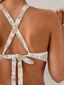 Swim Mod Women's Solid Color Criss-Cross Back Tie Bikini Top, Minimalist Casual - Multicolor - View 5