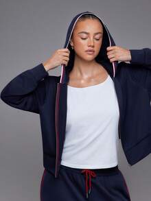 Voyena Women's Plus Size Hooded Sweatshirt & Sweatpants Sports Set - Navy Blue - View 5