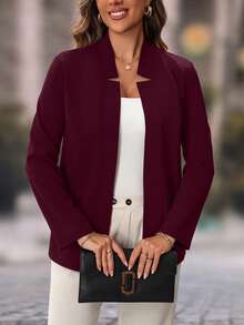 EMERY ROSE 女款長袖修身西裝外套 夏季女裝 教師節 辦公室商務休閒 優雅休閒 教師節 - 酒紅色 - 查看 4
