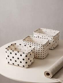 Haus Hana 1Pc/2Pcs/3Pcs Pattern Cotton Linen Fabric Storage Box, Durable Cotton Linen Material With Three Classic Printed Motifs. Portable Foldable Tidying Case For Vanity Table Use, Indoor Corner Clutter Sorting Accessory For Home Personal Item Collection. - Multicolor - View 4