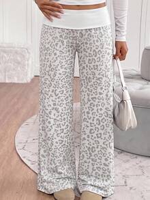 Pantalones largos versátiles de estilo callejero Y2K con estampado de leopardo para niña preadolescente - Multicolor - Ver 1