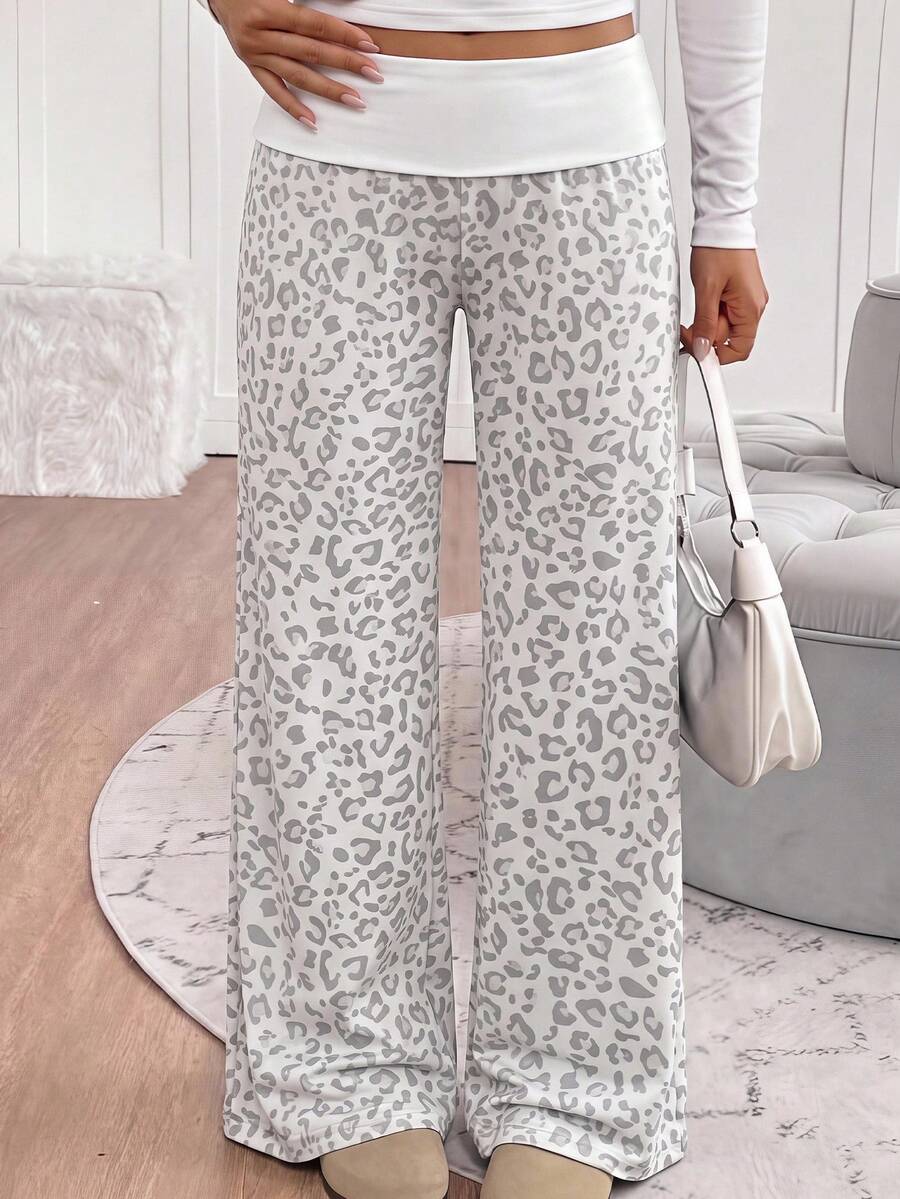 Pantalones largos versátiles de estilo callejero Y2K con estampado de leopardo para niña preadolescente - Multicolor - Ver 1