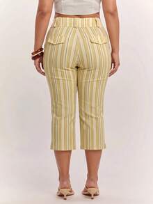 SHEIN Tall CURVE Plus Size Women's Striped Patchwork Casual Versatile Daily Wear Capris - Multicolor - View 6