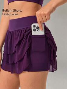 OutZeal Tennis Skirts Women Outdoor Skirts Ruffled Hem 2-In-1 Design Built-In Shorts With Pocket - Purple - View 3