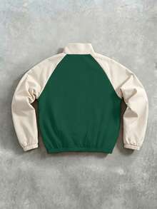 PAVTROS Men's Contrast Color Print Long Sleeve Jacket Coat Football - Green - View 2