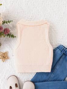 SHEIN Young Girl Solid Color Sleeveless Knit Vest - Pink - View 2