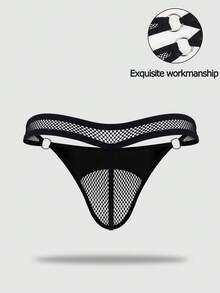 Spicy Aura Men's Solid Color Hollow Sexy Daily Triangle Briefs - Black - View 2