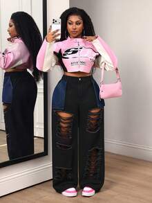 Slaydiva Celana Jeans Denim Kasual untuk Wanita Ukuran Besar dengan Desain Kancing Bertekstur untuk Pemakaian Sehari-hari - Hitam - View 6