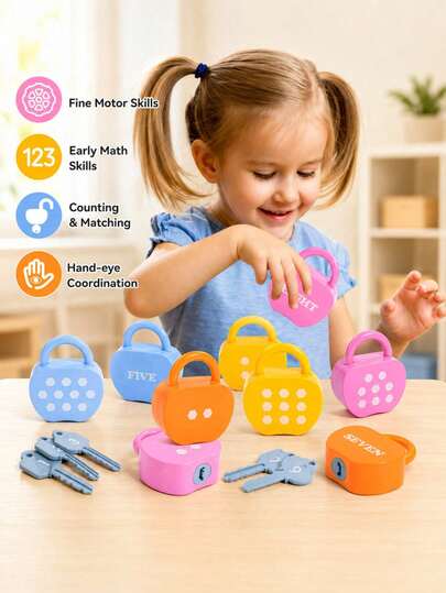 MINKOJA 1 buah/5/10 set Mainan Gembok dan Kunci Anak, Puzzle Gembok Edukatif, Mencocokkan Angka, Pengenalan Kata & Mainan Belajar Matematika untuk di Rumah dan Sekolah