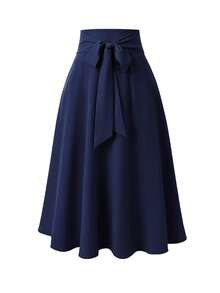 Rometta Plus Size Women's Casual Solid Color Long Skirt, Versatile For Daily Work - Navy Blue - View 1