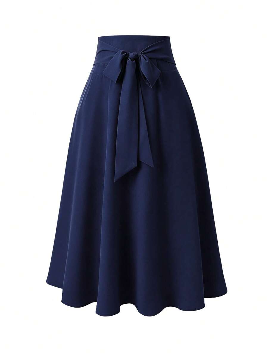 Rometta Plus Size Women's Casual Solid Color Long Skirt, Versatile For Daily Work - Navy Blue - View 1