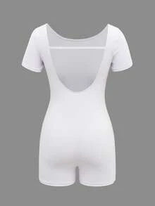 Dewbera Dewbera Sports One-Piece White Long-Sleeved Shorts Style, Casual Fitness Wear - White - View 2