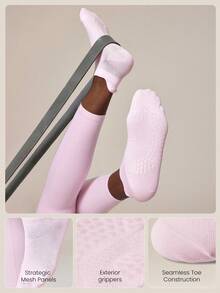 GLOWMODE 3 Pairs Socks Walk A Mile Soft Ventilated Mesh Grip Studio Workout Daily - Pink - View 3