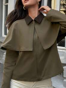 Firerie Jaket Kardigan Syal Vintage Kasual Wanita Warna Hijau, Mantel Trench Pendek Musim Gugur, Jaket Gudang, Gaya Jalanan Kasual untuk Beraktivitas di Luar Ruangan - Coklat - View 6