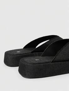 HighSole Spring And Summer New Wide Version Design Open Toe Thick Bottom Heightening Minimalist Sandals - denim black - View 5
