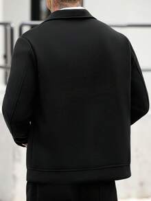 Manfinity CasualCool 男士純色拉鍊休閒日常長袖羊毛外套 - 黑色 - 查看 2