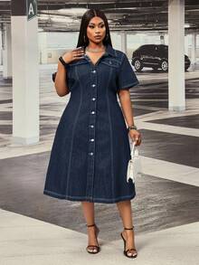 Slaydiva Plus Size Women Non-Stretch Denim Dress Cowboy Outfits For Women - Dark Wash - View 6