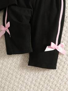 SHEIN 新生女嬰粉黑時尚套裝 短袖上衣附3D蝴蝶結 可愛套裝 0-9個月嬰兒適用 - 黑色 - 查看 11
