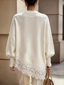 RosyDaze Women's Festival Outfits Spring, Summer, Autumn, And Winter Lace Patchwork Casual Daily Long Sleeve Sweater - Beige - View 6