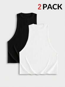 FeverCity Men's Solid Color Casual Versatile Daily Wear Tops 2pcs/Pack - Multicolor - View 1